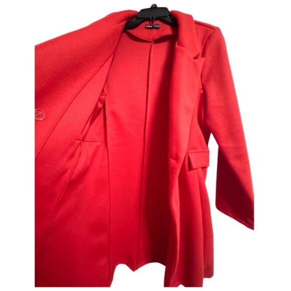 🔥 FLASH SALE SHEIN Red Long Double Breasted Coat Size L | Chic Winter Outerwear - Picture 4 of 4